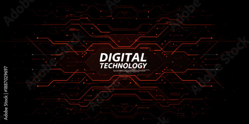 Abstract digital technology background with red circuit lines and glowing connections