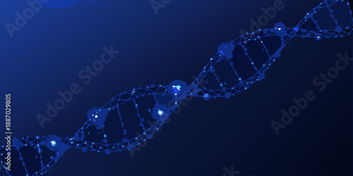 Abstract depiction of a glowing blue dna strand against a dark background