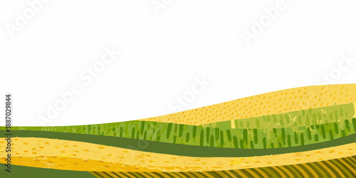 Stylized rolling hills with green grass and golden fields illustration