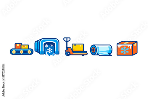 Conveying goods using a conveyor belt in a cold storage facility with packaging and handling taking place during the day