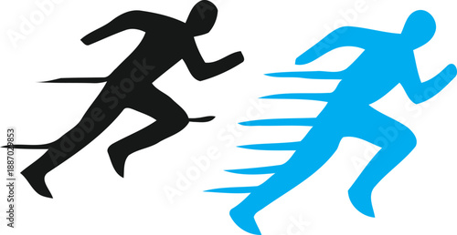 Athletic running man silhouettes and black vector figures showcase an active person in a sprint action pose for fitness competition sport illustration art
