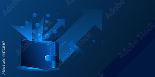 Financial growth and investment A wallet with rising arrow symbols