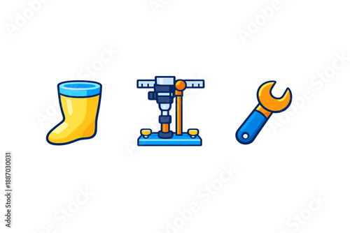 Tools and safety gear are shown together to highlight their importance in a workspace setting for various tasks and projects