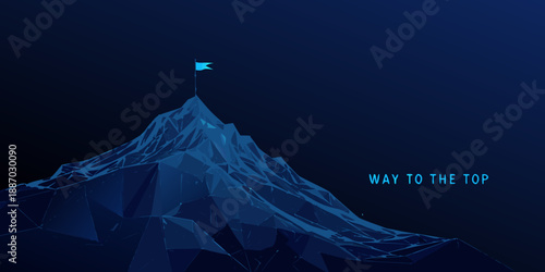 A polygonal mountain peak with a flag symbolizing achievement and ambition