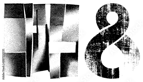 Bold Halftone Glyphs Featuring Letter H and Ampersand with Grunge Texture