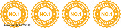 Golden Premium No 1 Quality Badge Set with Star and Seal Shapes for Product Marketing Satisfaction Guaranteed and Luxury Branding