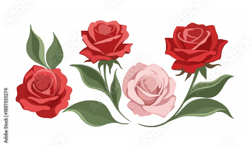 Decorative Red and Pink Rose Vector Set for Posters and Gifts