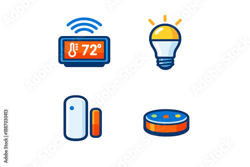 Smart home devices showcase various features like temperature monitoring, lighting control, and smart assistant technology for modern living spaces