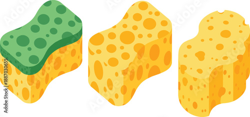 Cartoon Kitchen Sponge Set with Clean and Used Variations for Dishwashing and Household Cleaning Design