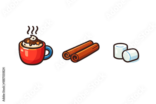 Warm drink with whipped cream, cinnamon sticks, and sugar cubes is placed on a table ready for enjoyment during a cozy afternoon