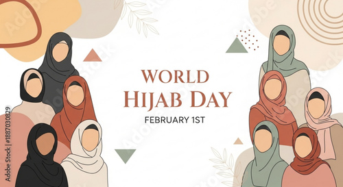 Diverse women wearing hijabs celebrate world hijab day on february 1st with solidarity