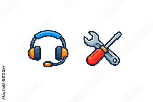 Headset and tools for support and repair work in a technical service setting