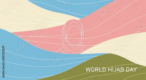 World hijab day celebration with colorful abstract design and hijab ribbon