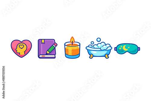 Self-care activities shown through icons, representing time for relaxation and personal well-being practices in daily life