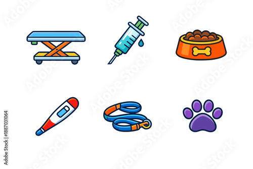 Items found in a veterinary clinic for pet care and health services before and after treatment