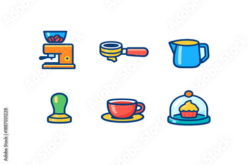 Coffee preparation tools and pastries on a simple table scene in a kitchen setting during the morning time