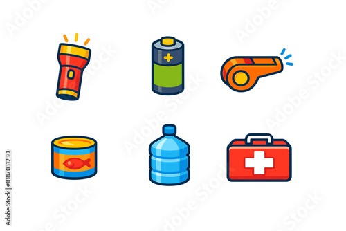 Items for emergency preparedness and safety during outdoor activities or unexpected situations in various locations