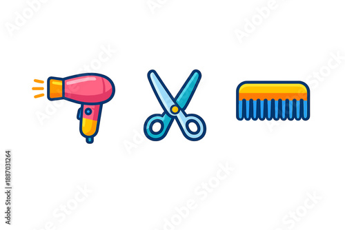 Stylish tools for hair care and grooming used in a salon setting during the day