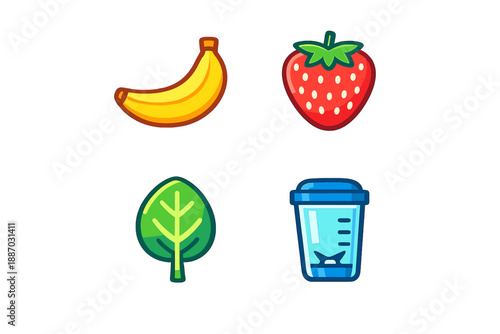 Colorful fruits and vegetables arranged with a drink for a healthy meal option in a simple setting during daytime