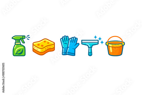 Cleaning supplies lined up for a household chore in a bright space during the daytime