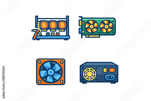 Graphics cards and mining tools sit on display for cryptocurrency mining enthusiasts during a tech event at a convention center in October