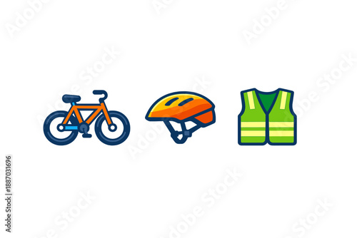 Biking gear preparation includes a bike, helmet, and safety vest for cycling in urban areas during daytime