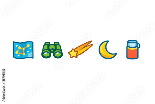 Viewing the night sky with binoculars and a star map while enjoying a drink during an outdoor stargazing event at night