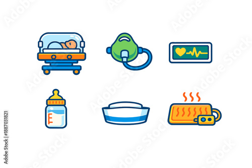Different medical items used in healthcare for patient care and monitoring during a hospital stay