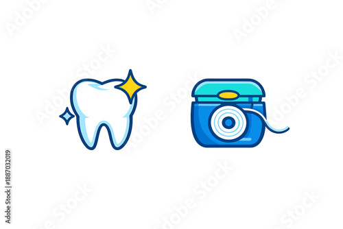 Tooth and dental floss icons for oral hygiene awareness and education in health and wellness contexts