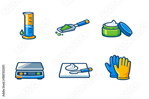 Laboratory scene showing tools for measuring and mixing substances with gloves for safety and precision in a clean work area during daytime