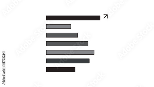 Horizontal bar graph with various lengths and upward arrow indicating progress and leading business performance metric.