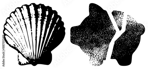 Two Stylized in Black and White Halftone Vector Design