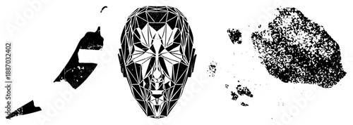 Geometric Polygonal Human Face with Abstract Halftone and Stylized Fragments