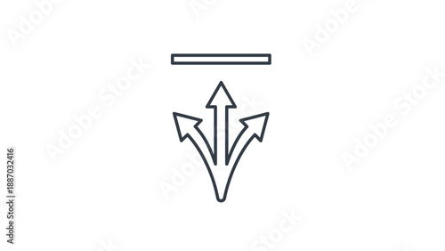 Three-way arrow splitting from single point representing strategic branching, diverse decision paths, and direction choices.