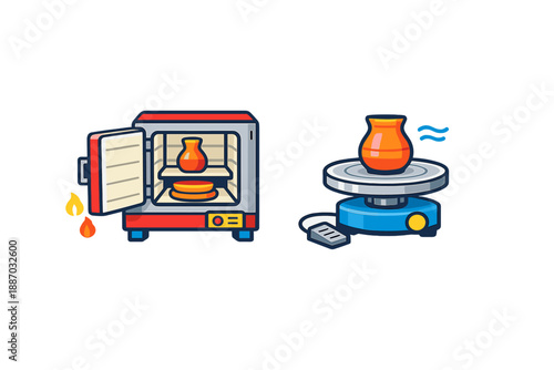 Pottery firing and shaping process at a ceramics studio in a workshop setting