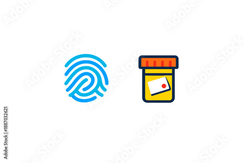 Fingerprint design next to container with label for sample collection