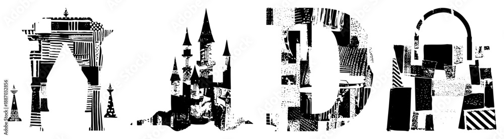 Obraz premium Abstract Architectural Letters Formed from Geometric Building Fragments