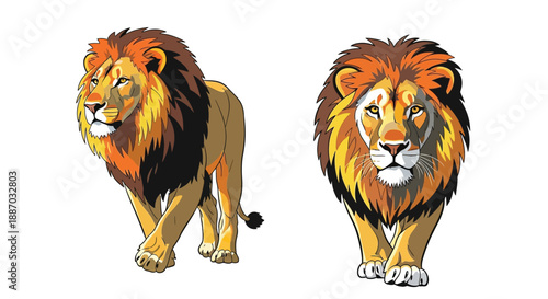 Two majestic lions depicted in a detailed colorful illustration style