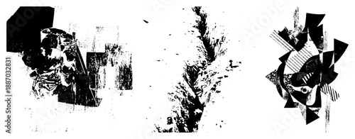 Abstract Geometric Fragmented Forms in High Contrast Black and White