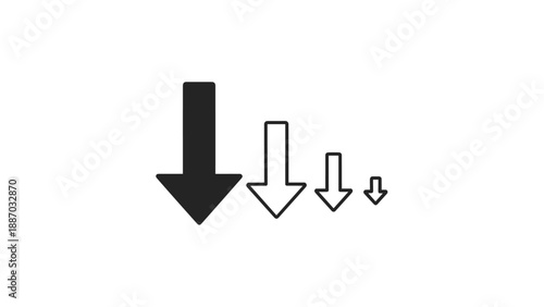 Four downward arrows of decreasing size representing reduction in costs, negative trends, or step-down business processes.