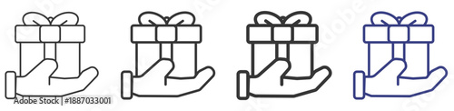 Gift Box Icon Set Illustration with Outline Style Variation