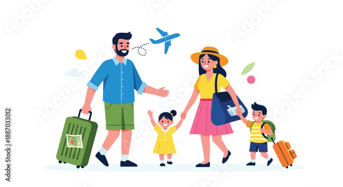 A happy family with luggage embarking on a joyful travel adventure