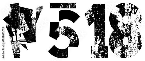 Grunge Textured Numeric Glyphs with Distressed Halftone