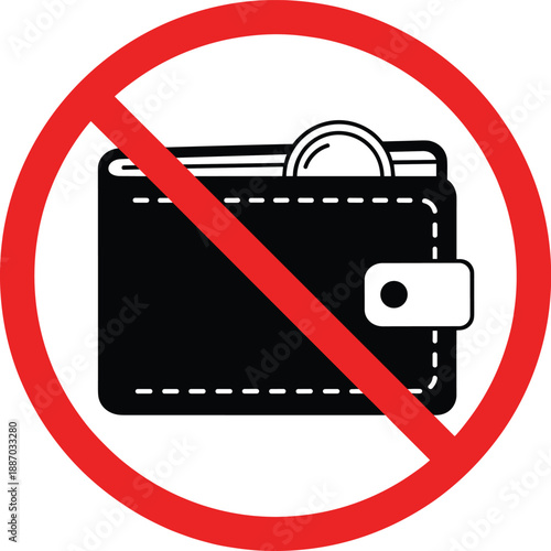No wallet prohibited icon with crossed out purse symbol for cashless payment warning and finance design
