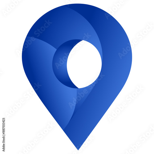 A 3d map pointer pin button featuring a blue yin yang symbol vector icon set in a circular 3d design element for web and internet navigation