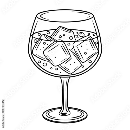 Hand drawn gin and tonic cocktail with ice vector sketch