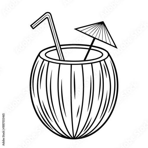 Pina colada in coconut hand drawn vector sketch