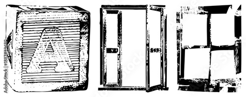 Vintage Wooden Alphabet Blocks with Letter A and Doorway Shapes