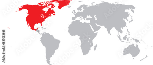 North America Highlighted on World Map Vector Design.