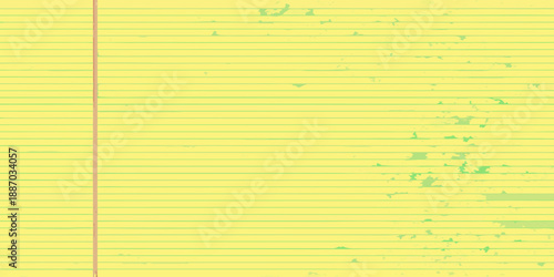 A close up view of worn lined yellow paper with slight imperfections